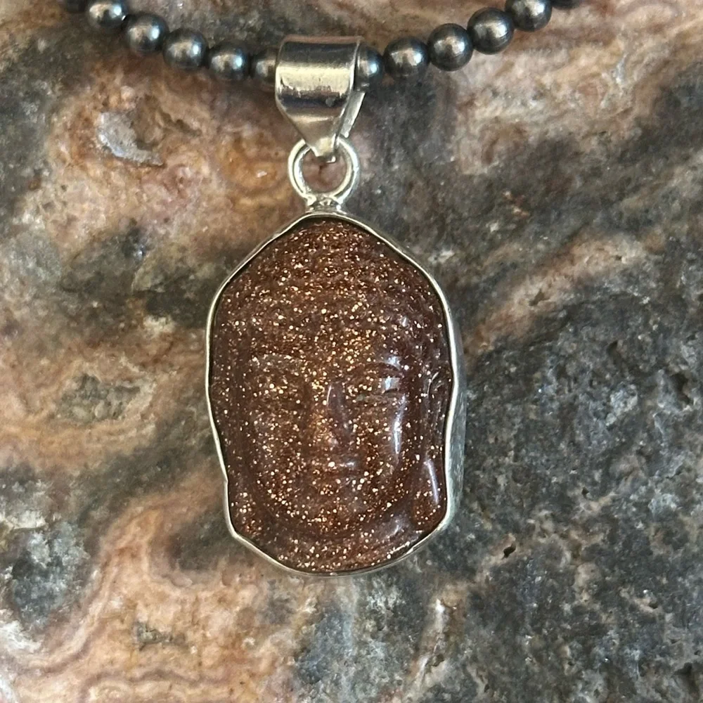 Sandstone Buddah Face Sterling Silver Pendant - Picture 7 of 8